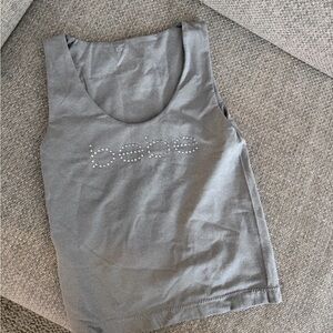 Bebe Rhinestone Logo Tank Top
